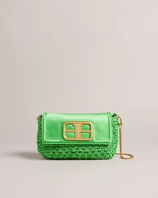 Satin Crochet Crossbody Bag in Green