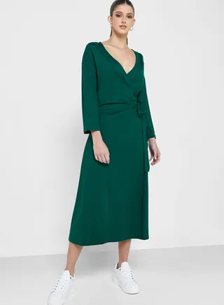 Belted V-Neck Dress