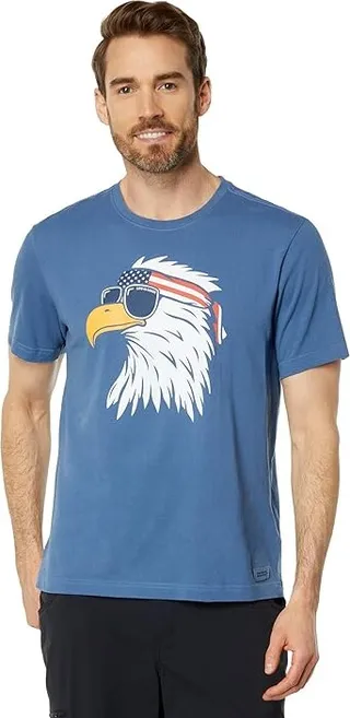 Life is Good Patriotic Eagle Crusher-Lite Tee (Vintage Blue) Men's Clothing