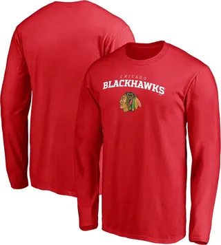 Men's Red Chicago Blackhawks Team Logo Lockup Long Sleeve T-shirt