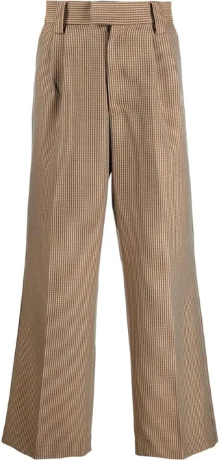 Gingham Check Print Wide-Leg Trouserrs