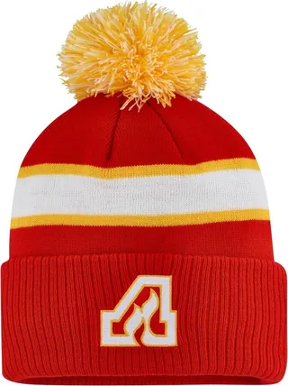 Men's adidas Red Calgary Flames Team Classics Striped Cuffed Knit Hat with Pom