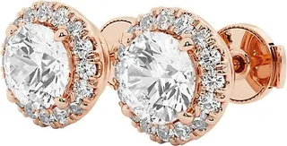 Build Your Own Collection 14K Gold & Natural Round Diamond Halo Stud Earrings