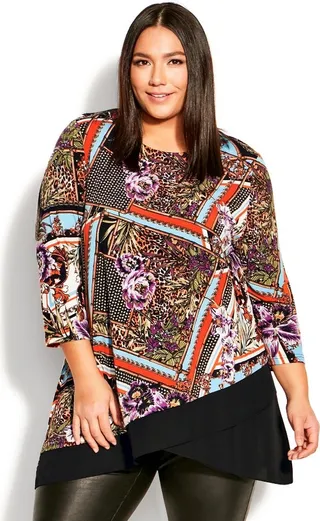 AVENUE | Women's Plus Size Simone Asymmetrical Print Tunic - multi - 20W