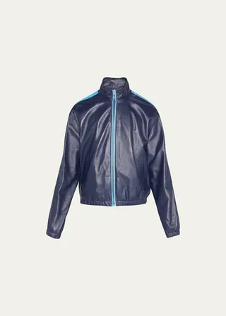 Men's Leather Side-Stripe Track Jacket