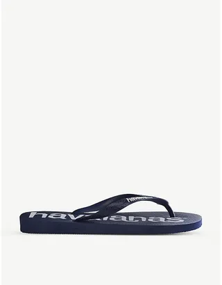 Womens Navy Blue Top Logomania Rubber Flip-flops