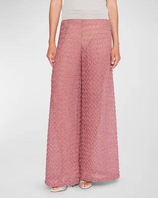Dritto Metallic Textured Knit Wide-Leg Pants