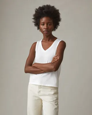 Classic Cotton V-Neck Tank - White
