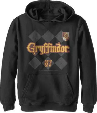 Boy's Harry Potter Gryffindor Argyle Print Pull Over Hoodie - Black - X Large
