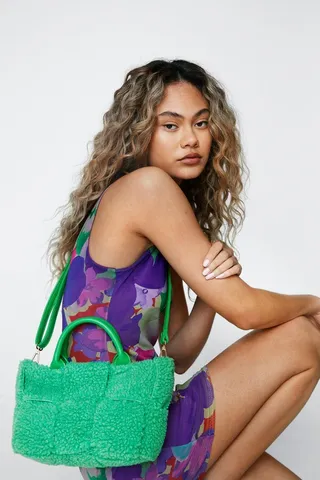 Nasty Gal Womens Faux Teddy Woven Day Bag