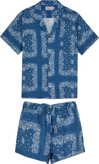 Desmond & Dempsey Cuban Bandana-print Linen Pyjama Set