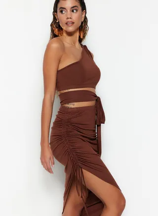 One Shoulder Crop Top & Skirt Set