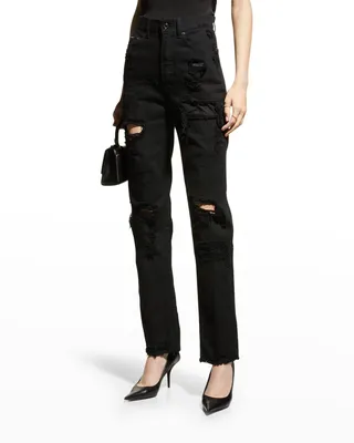 Distressed Straight-Leg Ankle Jeans