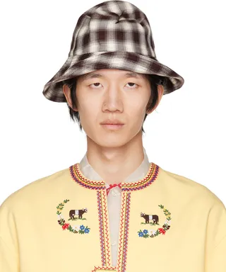 Bode Brown & White Shadow Plaid Hat