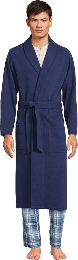 Lands' End Men's Waffle Robe - Small - Deep Sea Navy