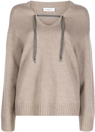 hooded V-neck jumper
