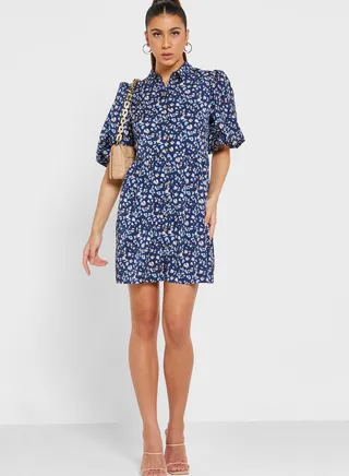 Balloon Sleeve Floral Print Dress