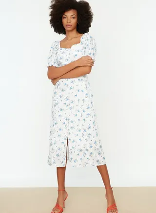 Balloon Sleeve Floral Print Dress