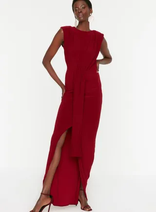Drape Detail Front Split Dress