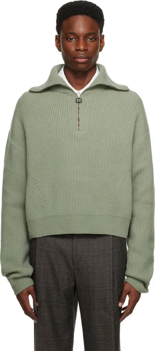 Wooyoungmi Green Half-Zip Sweater