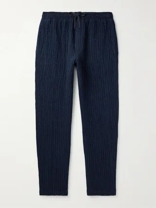 Alva Straight-Leg Sashiko Indigo-Dyed Cotton Drawstring Trousers