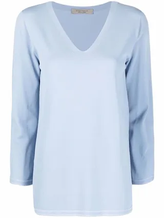 V-neck cropped-sleeve jumper