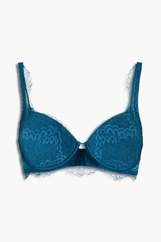 Scalloped stretch-jersey and lace underwired bra