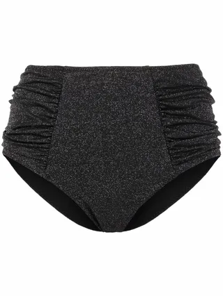 Metallic Threading High-Waisted Bikini Bottoms