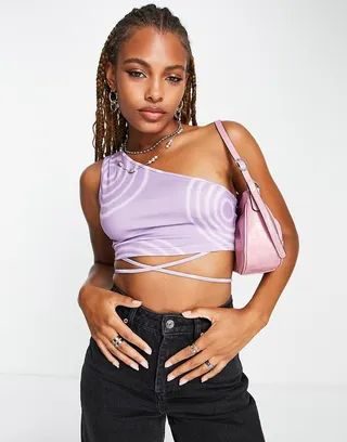 Bolongaro Trevor one shoulder waist tie cami in lilac - part of a set