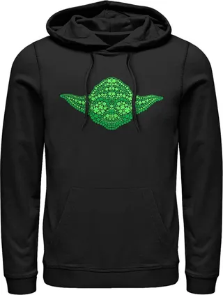 Men's Star Wars St. Patrick's Yoda Clover Face Pull Over Hoodie - Black - 2X Large