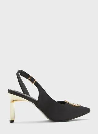Pointed-Toe Pumps With Crystal Buckle