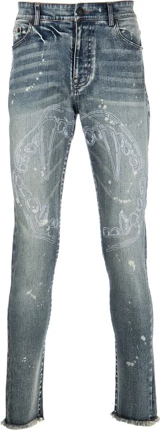 Fang Lips-Print Skinny Jeans