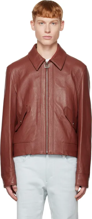Wooyoungmi Red Spread Collar Leather Jacket