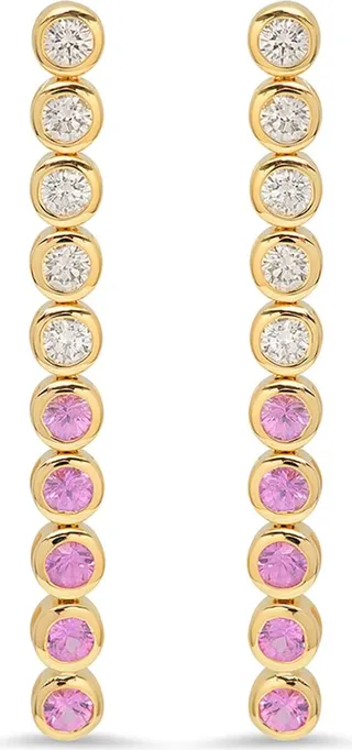 Yellow Gold Pink Sapphire and Diamond 10-Bezel Tennis Earrings