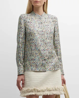 Printed Button-Down Silk Twill Blouse
