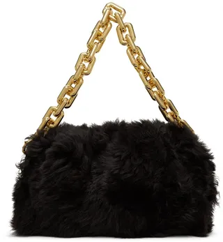 Bottega Veneta Brown Shearling Chain Pouch Clutch