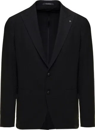 'montecarlo' Blacktextured Single-breasted Jacket In Wool Man Tagliatore