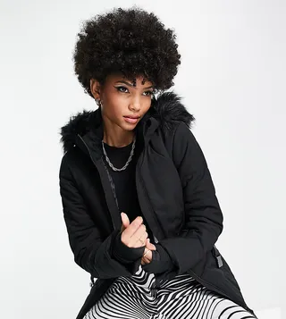 ASOS 4505 Tall ski belted jacket with faux fur hood