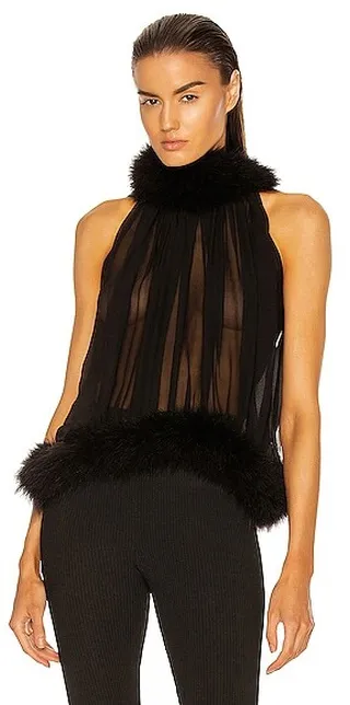 Saint Laurent Feather Halter Top in Black