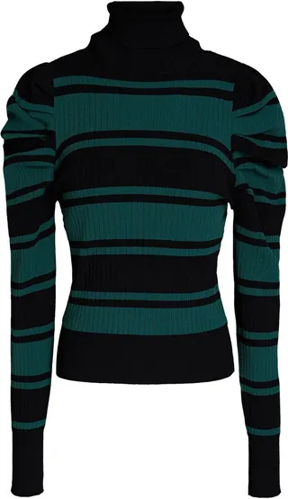 Striped ribbed-knit turtleneck sweater