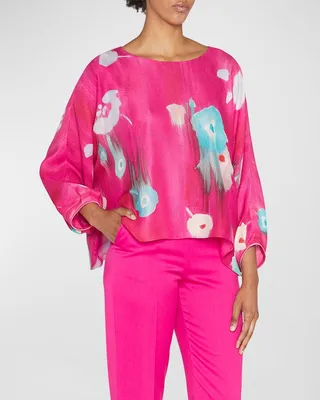 Silk Floral Print Parachute Blouse