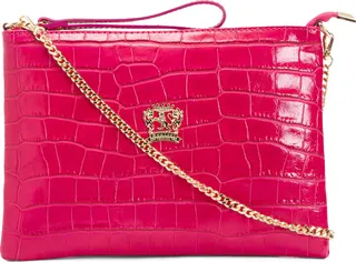 Made In Italy Leather Croco Crossbody With Wristlet Strap