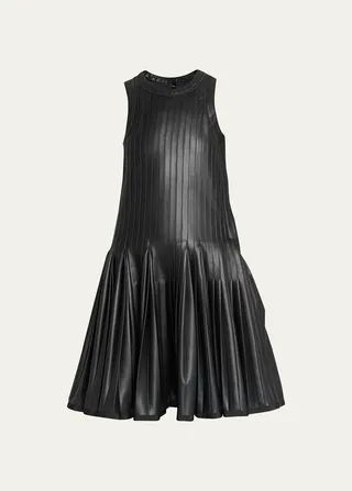 Faux Leather Pleated Short Dress