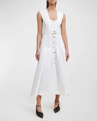 Flaxton Button-Front Fit-And-Flare Midi Dress