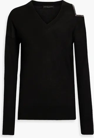 Bead-embellished cutout cashmere and silk-blend sweater