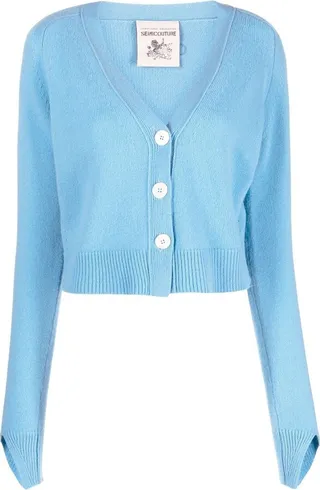 V-neck split-cuff cardigan