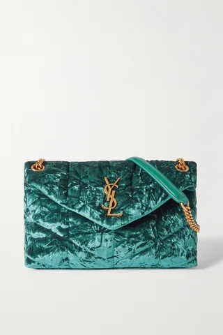 SAINT LAURENT - Loulou Puffer Small Quilted Velvet Shoulder Bag - Green