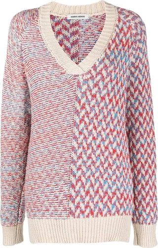 melange-effect V-neck jumper