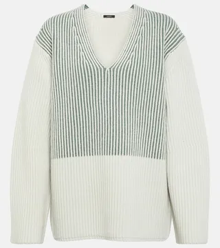 Paneled V-neck wool sweater