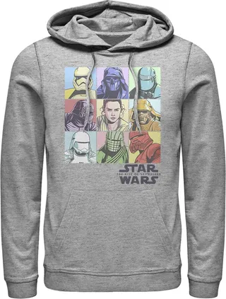 Men's Star Wars: The Rise of Skywalker Pastel Character Bingo Pull Over Hoodie - Athletic Heather - 3X Large